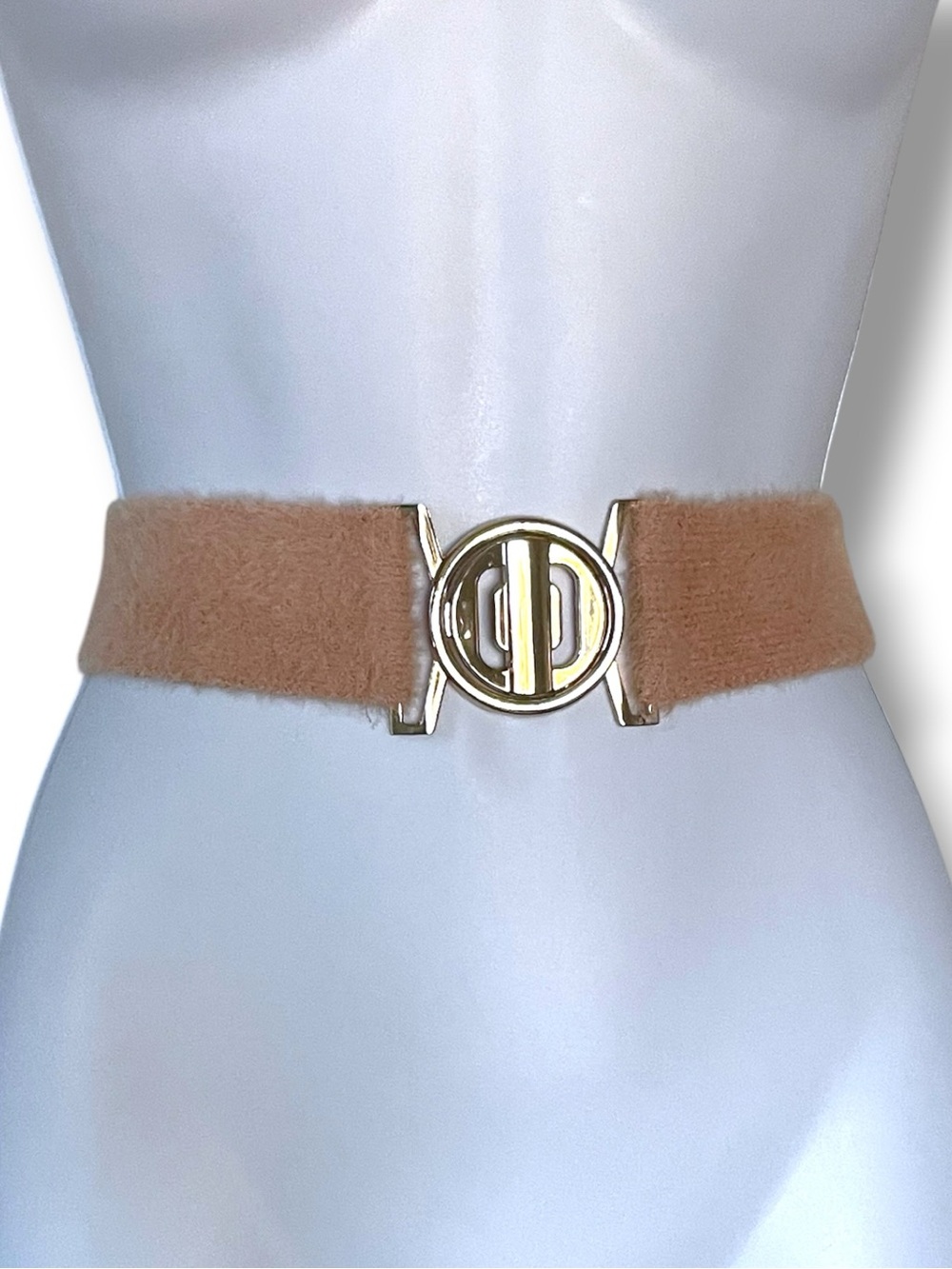 Fuzzy Stretch Waist Belt Gold Statement Buckle Soft Glam Boho Quiet Luxury